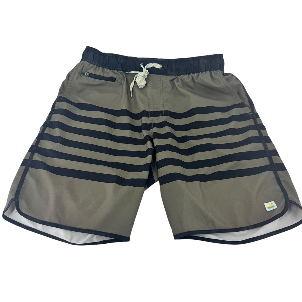 Vuori Banks Shorts Mens Med Olive  Green Black Striped‎ Performance Shorts - Picture 2 of 8